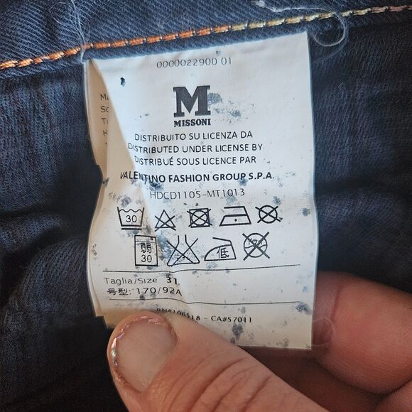 Missoni 31x32 Men's Jeans Rainbow Patch Navy Slim Leg Low Rise Made in Italy - Picture 2 of 13